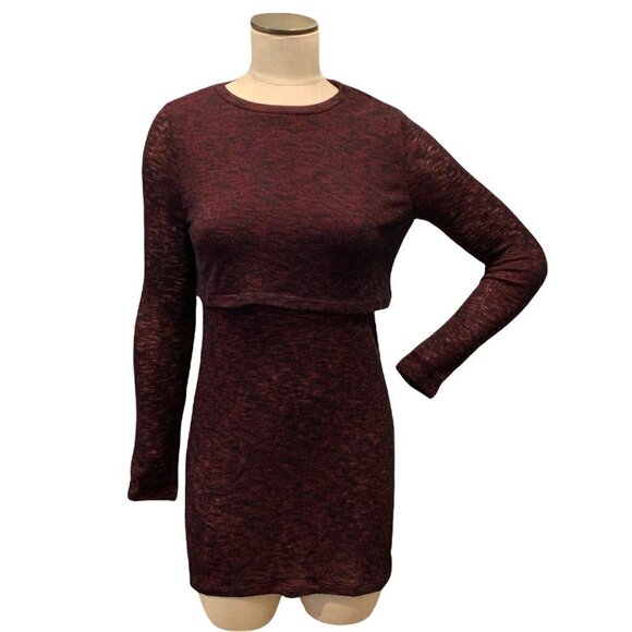 H&M 4 Divided Knit Tunic Top Red Burgundy Spacedye Crisscross Cutout Back 188A - Picture 1 of 8